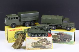 Three boxed French Dinky military diecast models to include 813 Canon De 155 Automoteur in