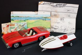 Topper Toys Johnny Seven Speed set to include Sports Car, tow trailer and Speedboat along with