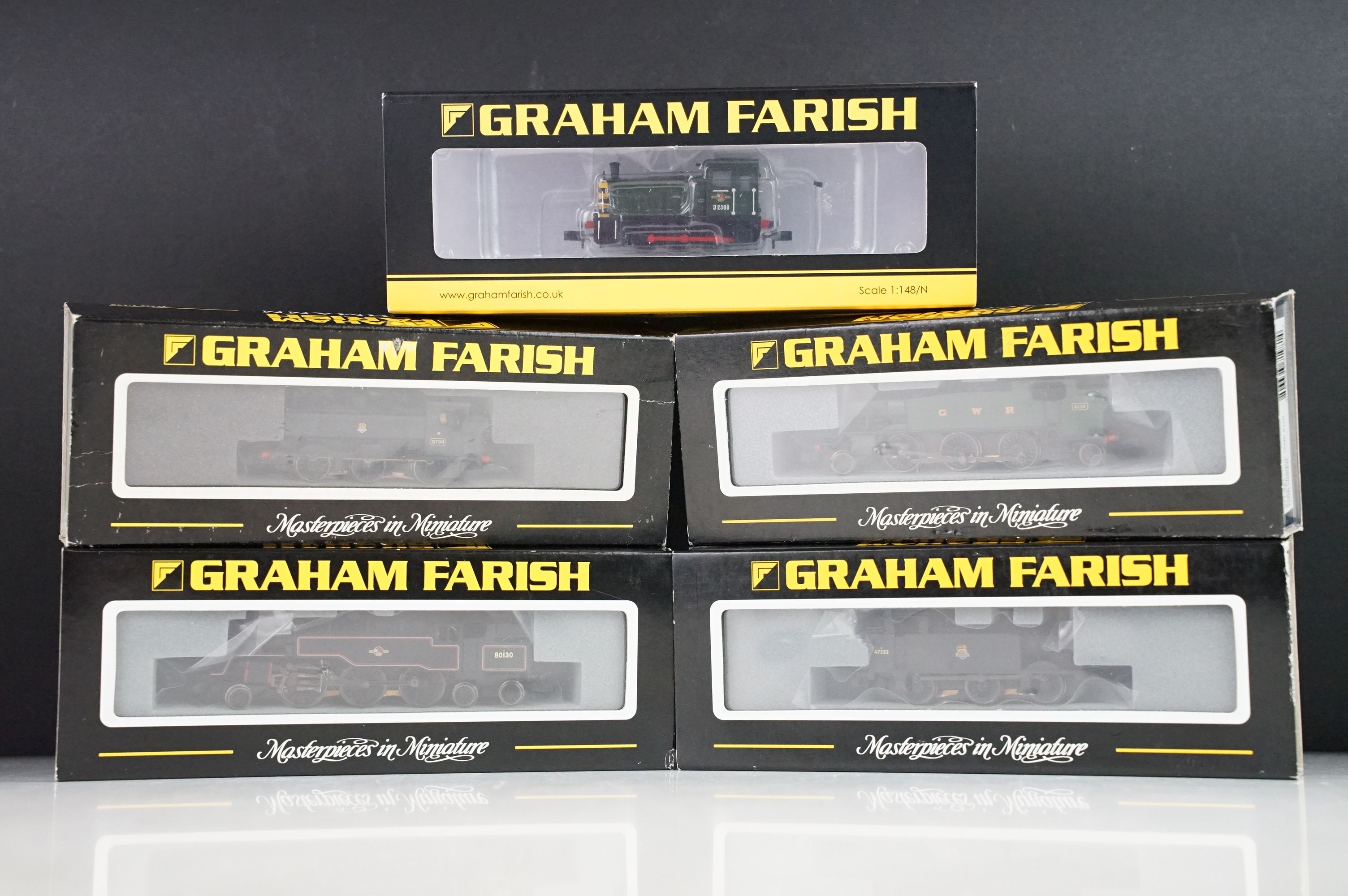 Five cased Graham Farish by Bachmann N gauge locomotives to include 371-061 Class 03 Diesel