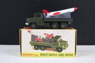 Boxed French Dinky 816 Berliet Gazelle Lance Missile Launcher with military green body, white