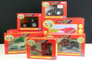 Eight boxed Britains 1/32 scale Authentic Farm diecast models to include 00054 Massey Ferguson