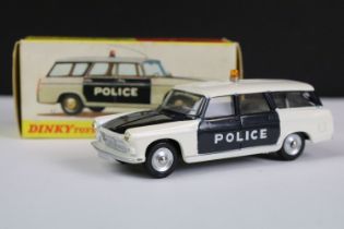 Boxed French Dinky 1429 Break Peugeot 404 Police Car diecast model with light to top, complete