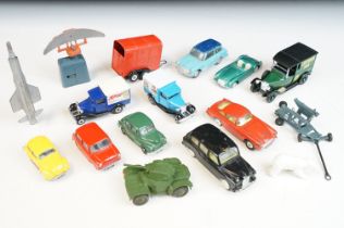 13 Mid 20th C onwards play worn diecast models to include Corgi, Matchbox and Lledo featuring