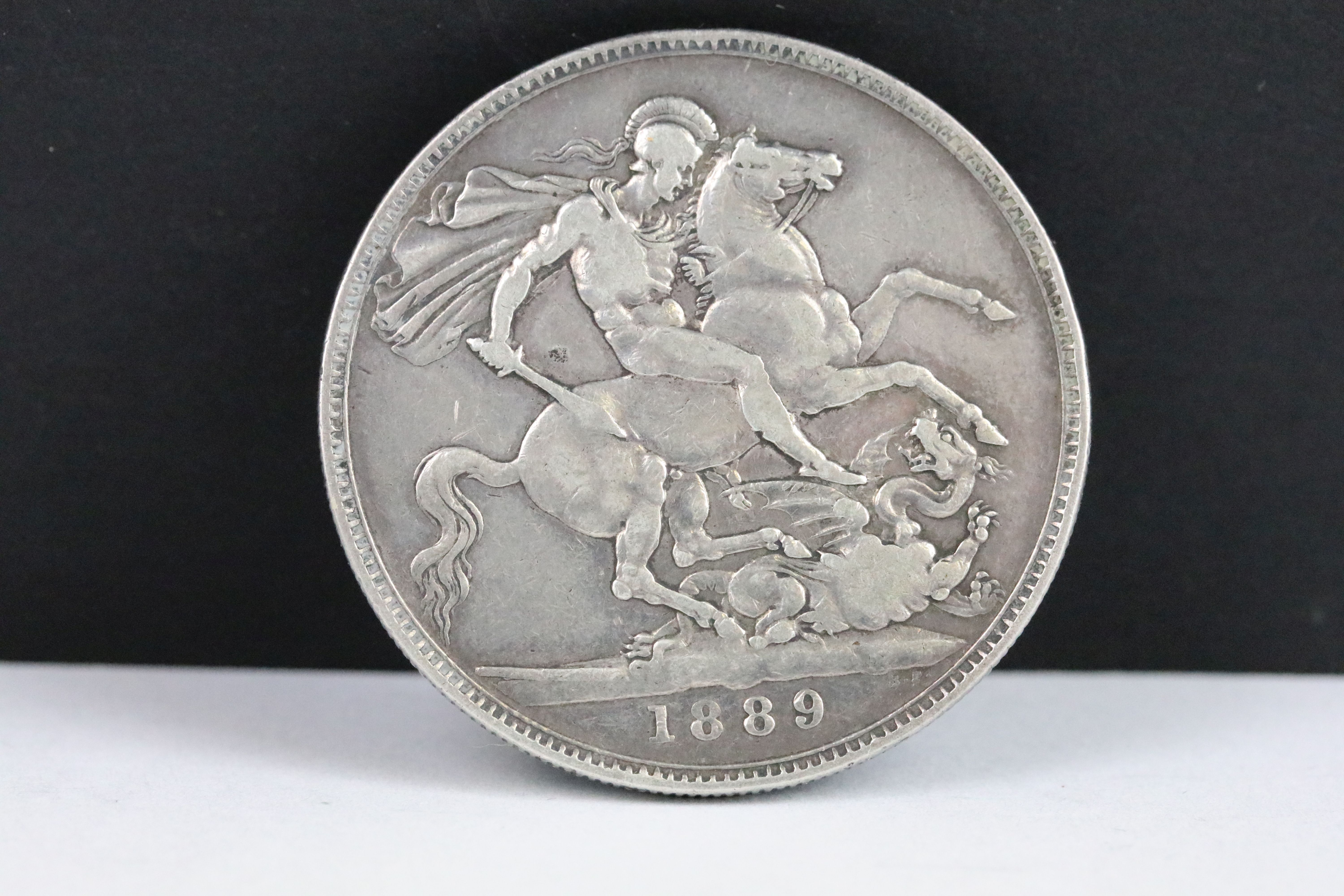 A collection of three British Queen Victoria silver Crown coins to include 1889, 1895 and 1845 - Image 4 of 7