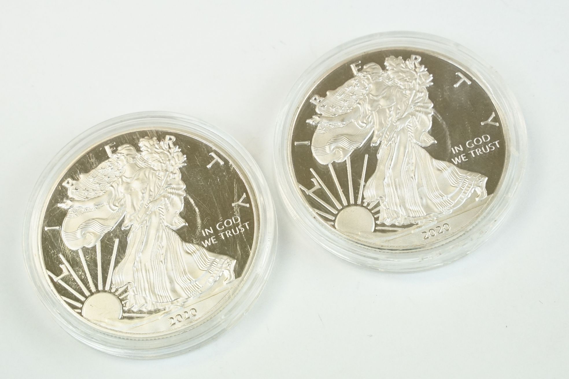 Two United States of America 1oz fine silver dollar coins together with a Panama 1974 20 Balboa - Image 2 of 7