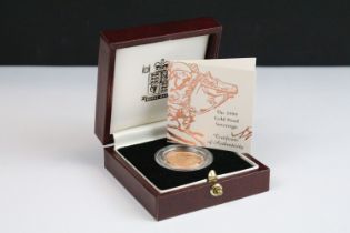 A United Kingdom 1999 gold proof full sovereign coin encapsulated within fitted display case and