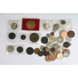 A small collection of British pre decimal and World coins to include early milled and silver