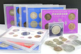 A collection of eight cased coin sets to include King Edward VII penny set, Queen Victoria penny