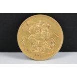 A British Queen Victoria 1875 gold full sovereign coin.