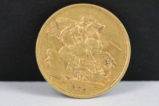 A British Queen Victoria 1875 gold full sovereign coin.