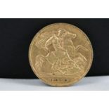 A British King Edward VII 1910 gold half sovereign coin.