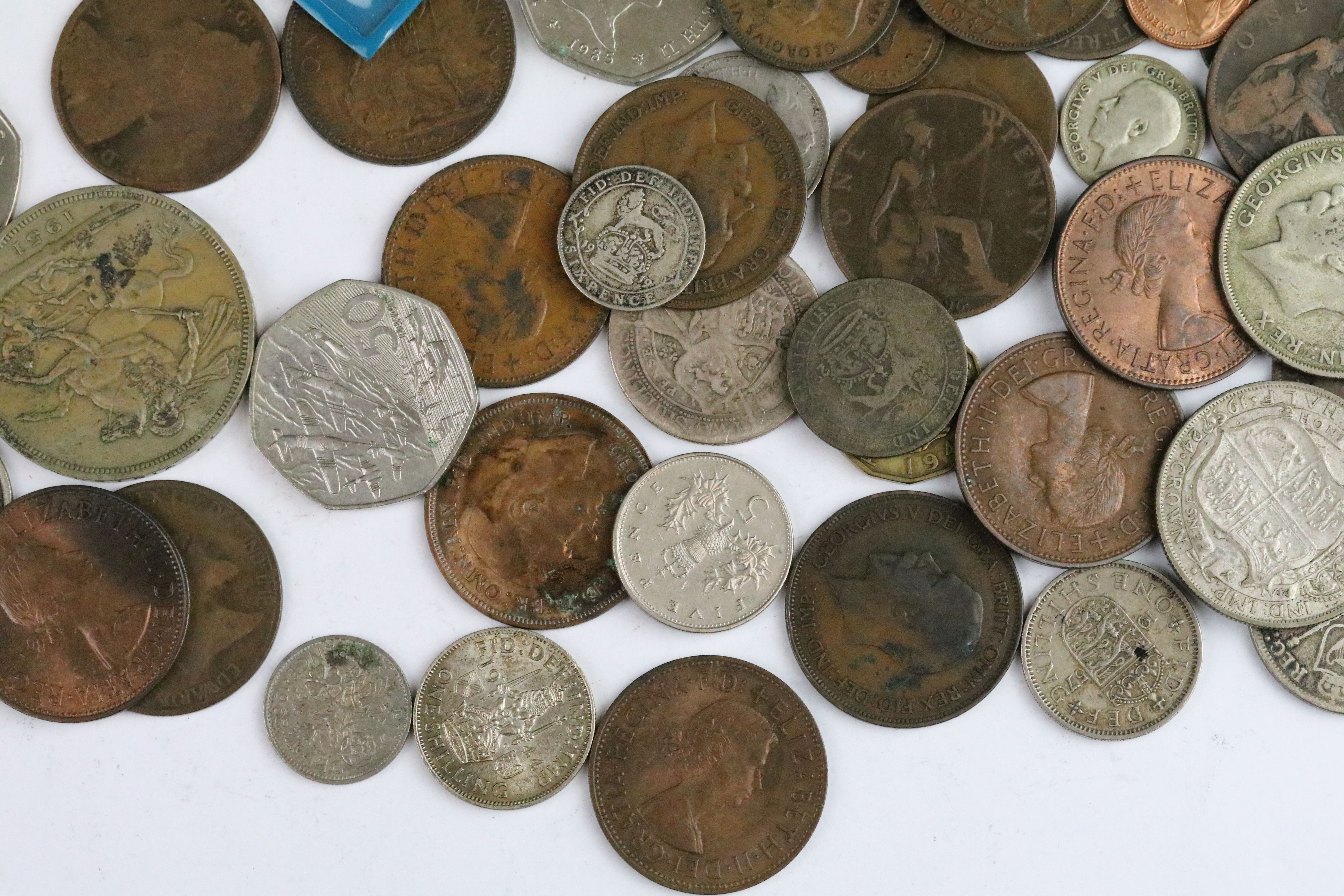 A small collection of British decimal and pre decimal coins to include Queen Victoria silver - Image 3 of 8