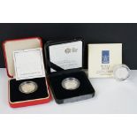 A collection of Three Royal Mint silver proof £1 coins to include 1995, 2001 and 2008 examples.