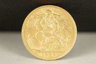 A British King Edward VII 1905 gold full sovereign coin.