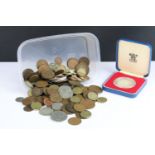 A collection of mainly British pre decimal coins to include some silver examples together with World
