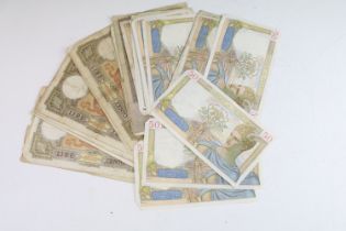 A collection of early to mid 20th century European banknotes to include French and Italian examples.