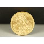 A British King Edward VII 1906 gold full sovereign coin.