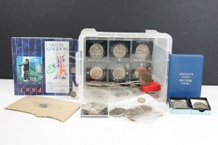 A small collection of British pre decimal and world coins to include silver examples together with a