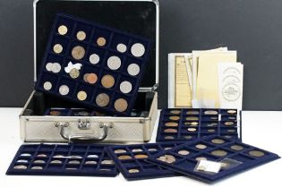 A collection of mixed coins contained within an aluminium collectors case to include early Roman and