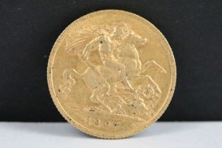 A British King Edward VII 1907 gold half sovereign coin.