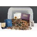 A large collection of British pre decimal and world coins to include a small quantity of silver