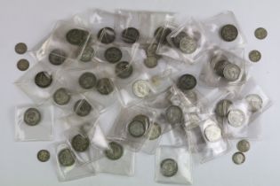 A collection of British pre decimal pre 1947 and pre 1920 silver sixpence and threepence coins.