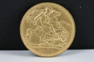 A British Queen Victoria 1900 gold half sovereign coin.