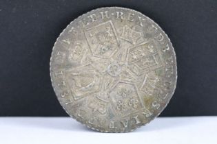 A British King George III 1787 early milled silver shilling coin. (V/F)