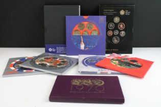 A collection of seven Royal Mint brilliant uncirculated coin year sets to include 2013, 1970,