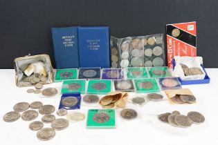 A collection of mixed coins to include British pre decimal, commemorative and United States silver