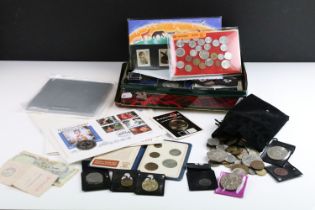 A collection of British commemorative crown coins together with a collection of British pre