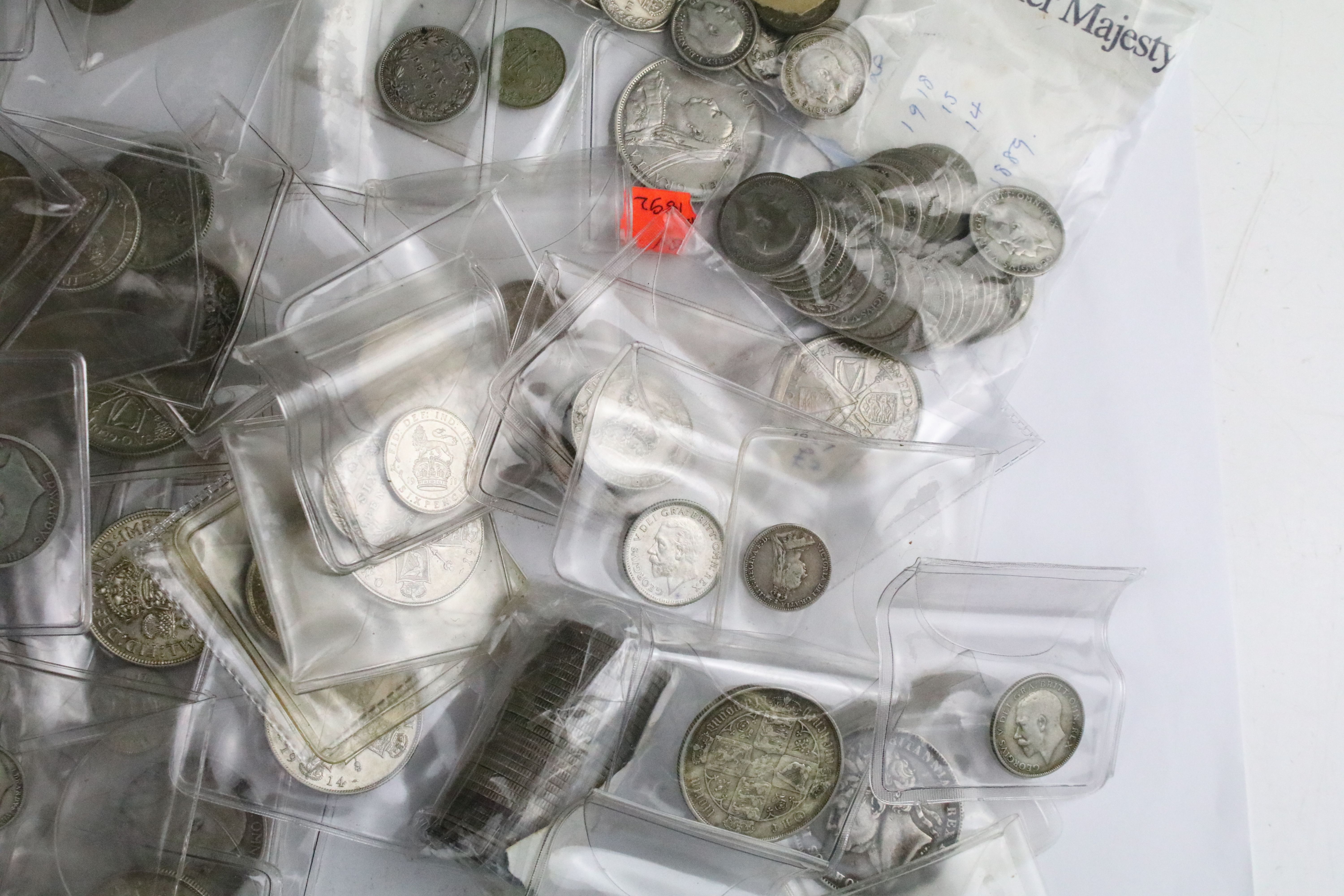 A collection of British pre decimal silver pre 1947 and pre 1920 coins to include threepence, - Image 4 of 7