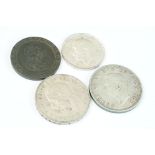 A small collection of British pre decimal coins to include two silver crown coins.