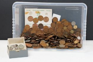A collection of mainly British pre decimal circulated coins to include Queen Victorian and some
