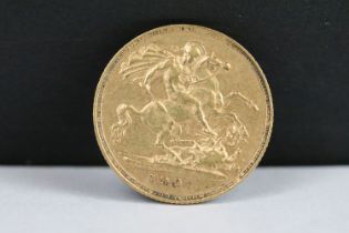 A British Queen Victoria 1901 gold half sovereign coin.