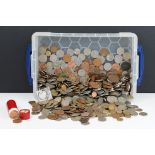 A large collection of British pre decimal coins to include half crowns, florins, sixpences, pennies,