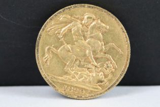 A British Queen Victoria 1890 gold full sovereign coin.