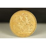 A British Queen Victoria 1886 gold full sovereign coin.