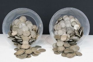 A large collection of British pre decimal pre 1947 silver coins together with some pre 1920