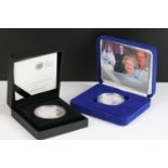 A British Royal Mint 2007 Diamond Wedding silver proof crown coin together with a 2010 Restoration