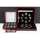 Two proof like coin sets within wooden fitted cases to include 'The Decimals And Pre Decimals of