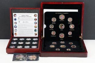 Two proof like coin sets within wooden fitted cases to include 'The Decimals And Pre Decimals of