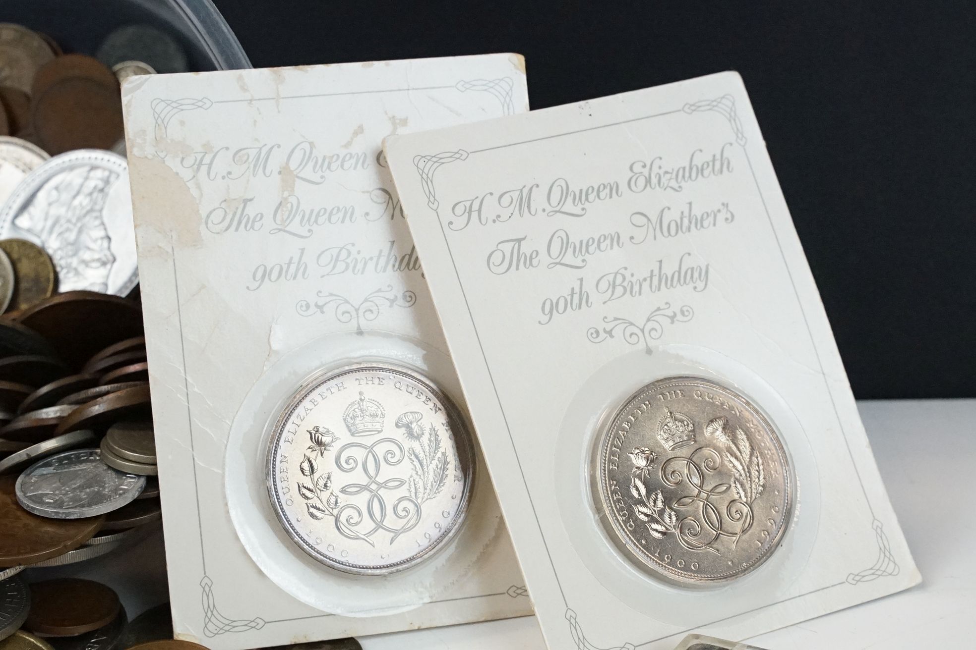 A small collection of British pre decimal and world coins to include silver examples together with a - Image 4 of 9