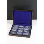 A cased set of twelve silver ingots representing British castles, each individualy hallmarked a