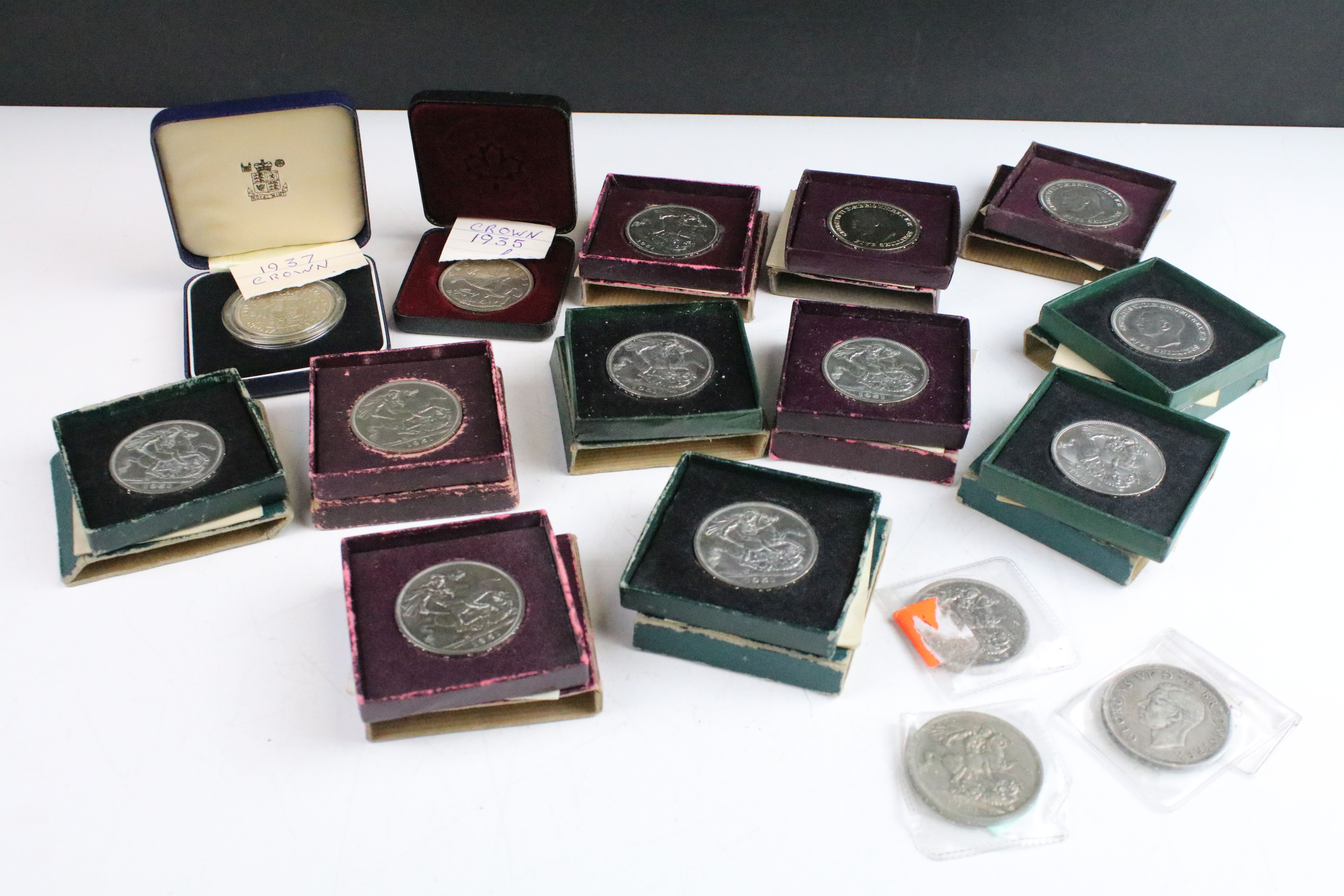 A collection of British commemorative crown coins to include silver examples.