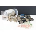 A collection of British decimal and pre decimal coins to include a good quantity of pre 1947