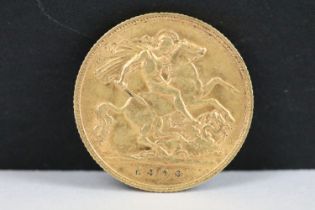 A British King Edward VII 1909 gold half sovereign coin.