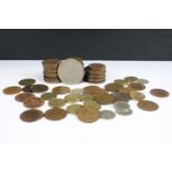 A small collection of British pre decimal coins to include pennies, half pennies, sixpences,