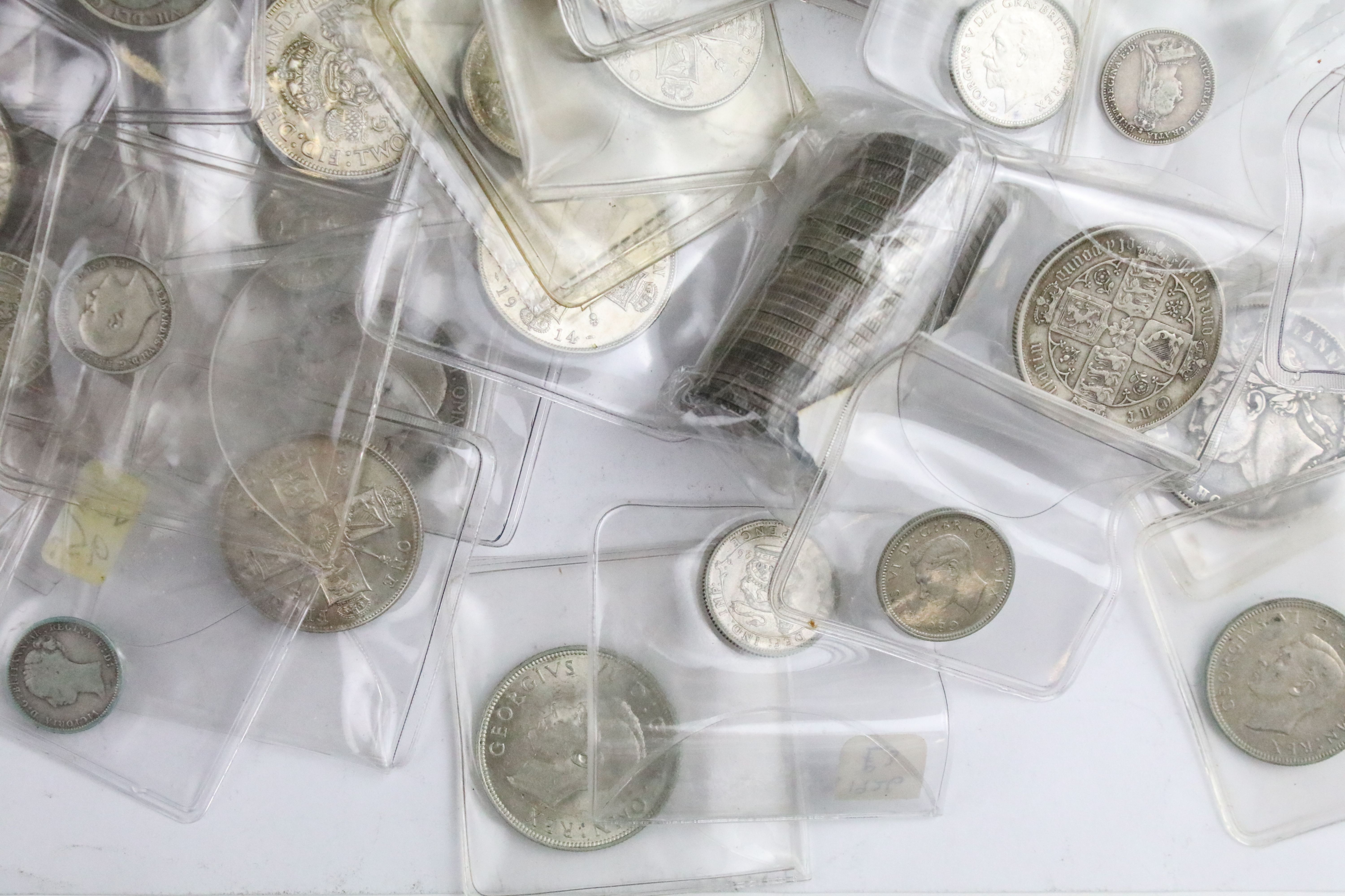 A collection of British pre decimal silver pre 1947 and pre 1920 coins to include threepence, - Image 5 of 7