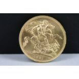 A British Queen Elizabeth II 1981 gold full sovereign coin.